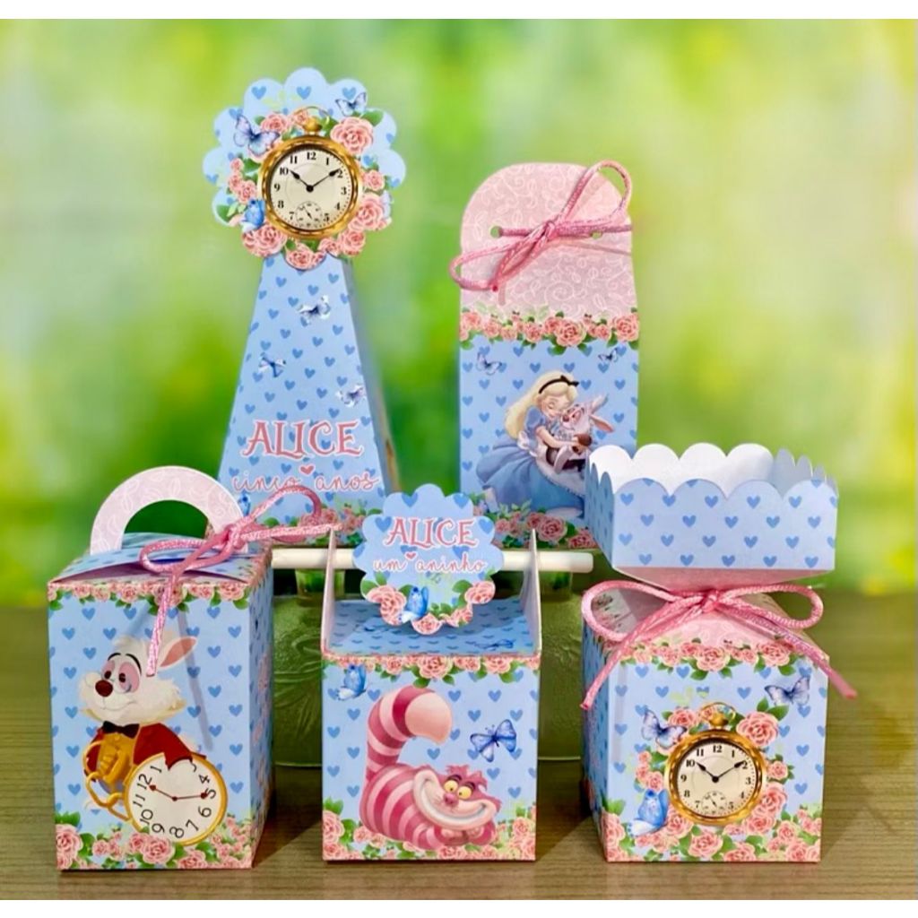 Kit Festa Alice no país das Maravilhas PEGUE E MONTE - caixinhas personalizadas - Lembrancinha de Aniversário Infantil