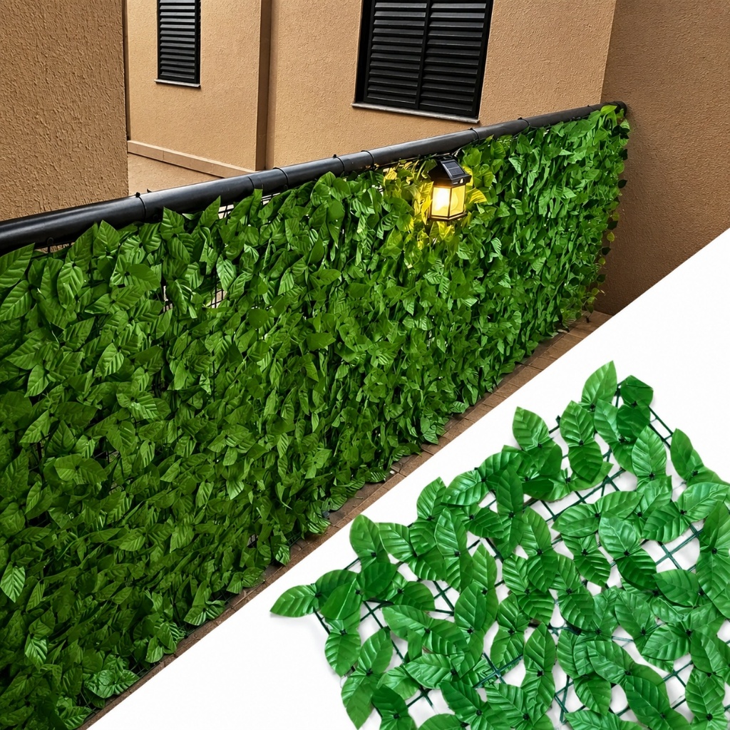 Muro Inglês Artificial 2,00x0,50m Jardim Vertical Premium Folhas Realistas Cerca Viva UV