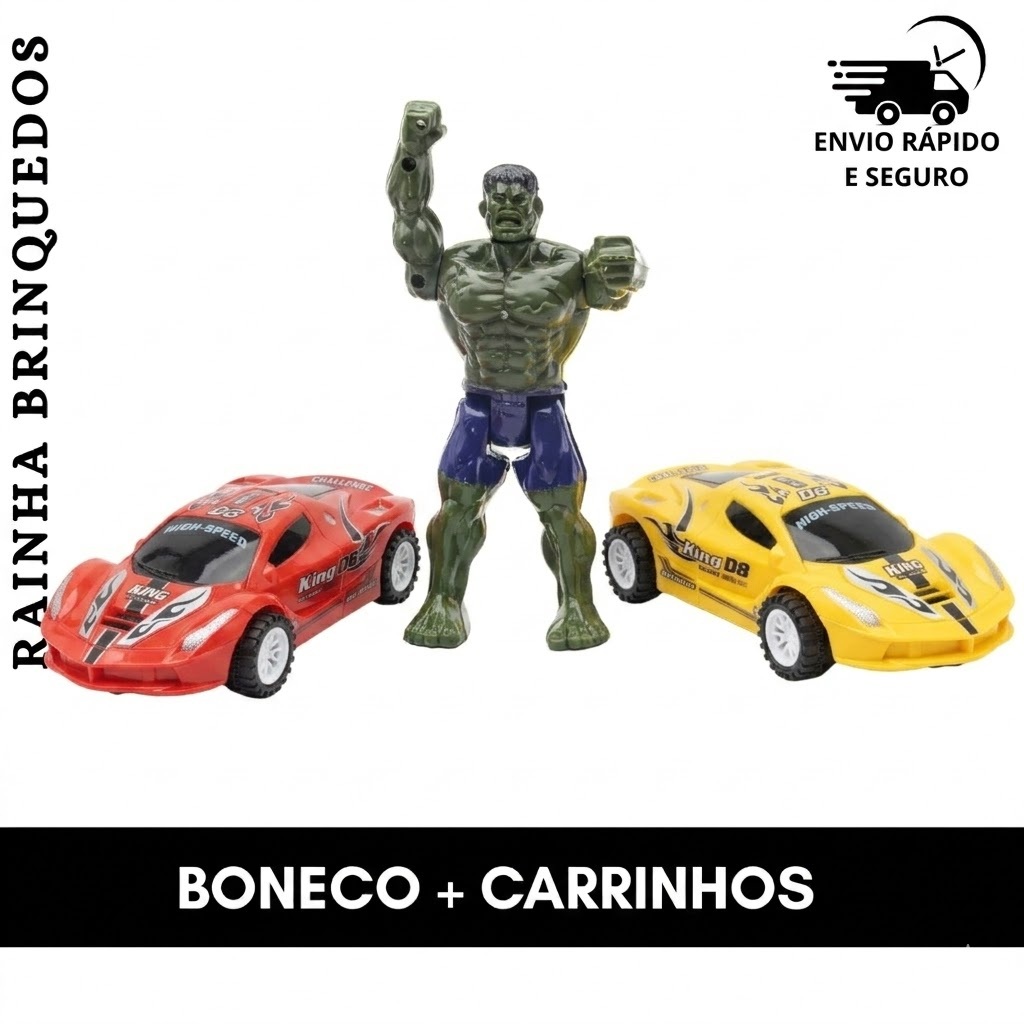Kit Infantil com 2 Carrinhos Sport + Boneco Articulado 16cm Presente Para Crianças