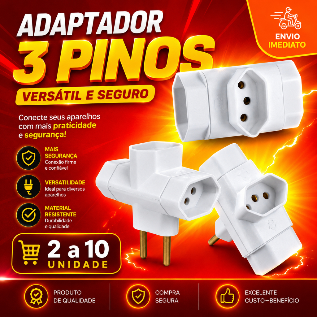 2 a 10 Adaptadores de Tomada Benjamin Premium 3 PINOS Formato T de 10A