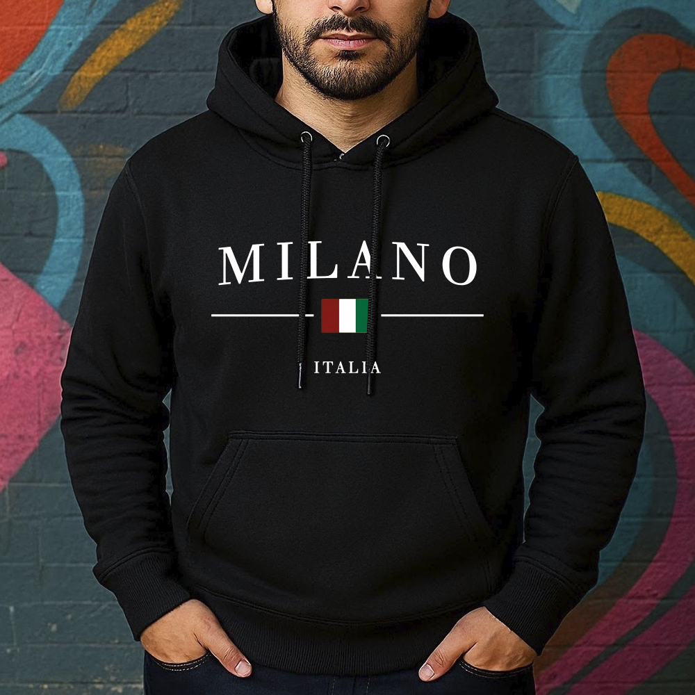 Blusa de Moletom Estampada Milano Canguru Masculina Confortável Do Tamanho P ao GG