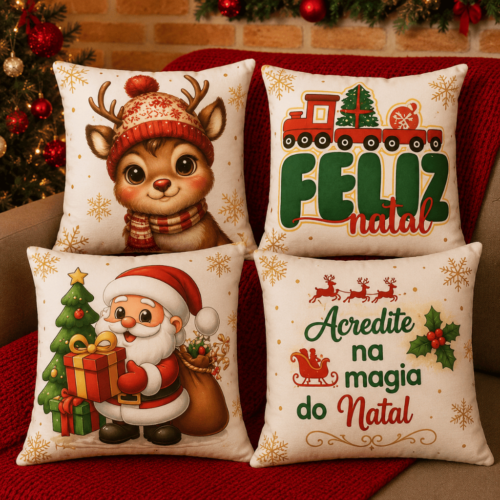 Kit 4 Capas De Almofadas Para O Natal Natalinas 45x45 Lindas Estampas