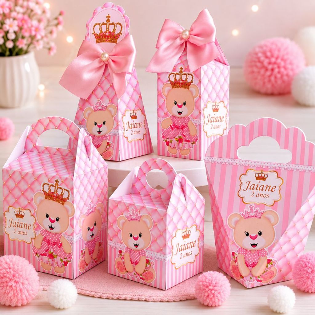 Kit Festa Ursinha Realeza Princesa | Lembrancinhas Personalizadas | Caixas | Festa Infantil - PEGUE E MONTE