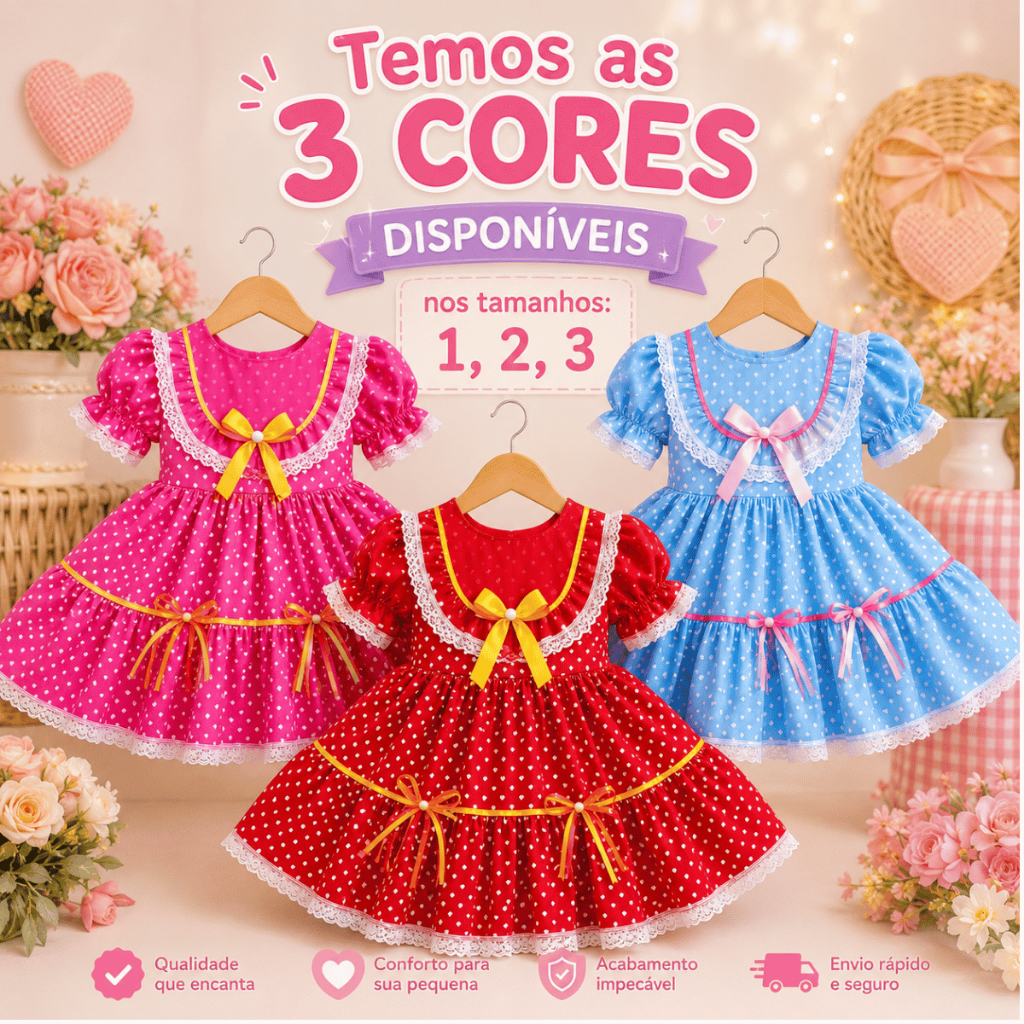 VESTIDO INFANTIL FESTA JUNINA MENINA   ARRAIÁ SÃO JOÃO  QUADRILHA DANÇA BRASIL