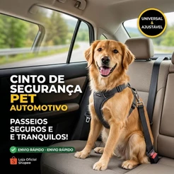 Cinto de Segurança Pet automotivo Premium - Proteção e conforto para seu melhor amigo.