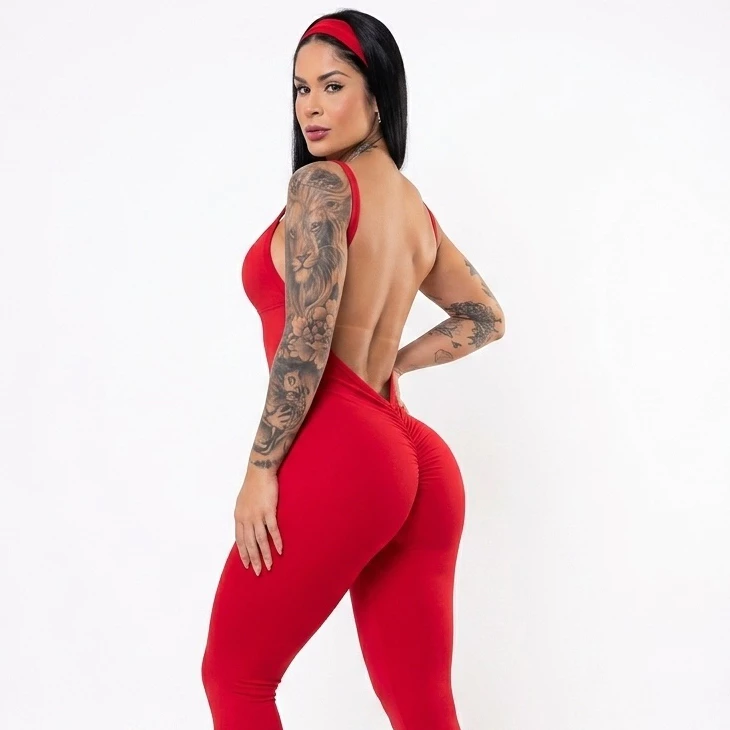 Macacão Academia Fitness Feminino Longo Compressão Suave Alta Elasticidade Modelador — imagem 1