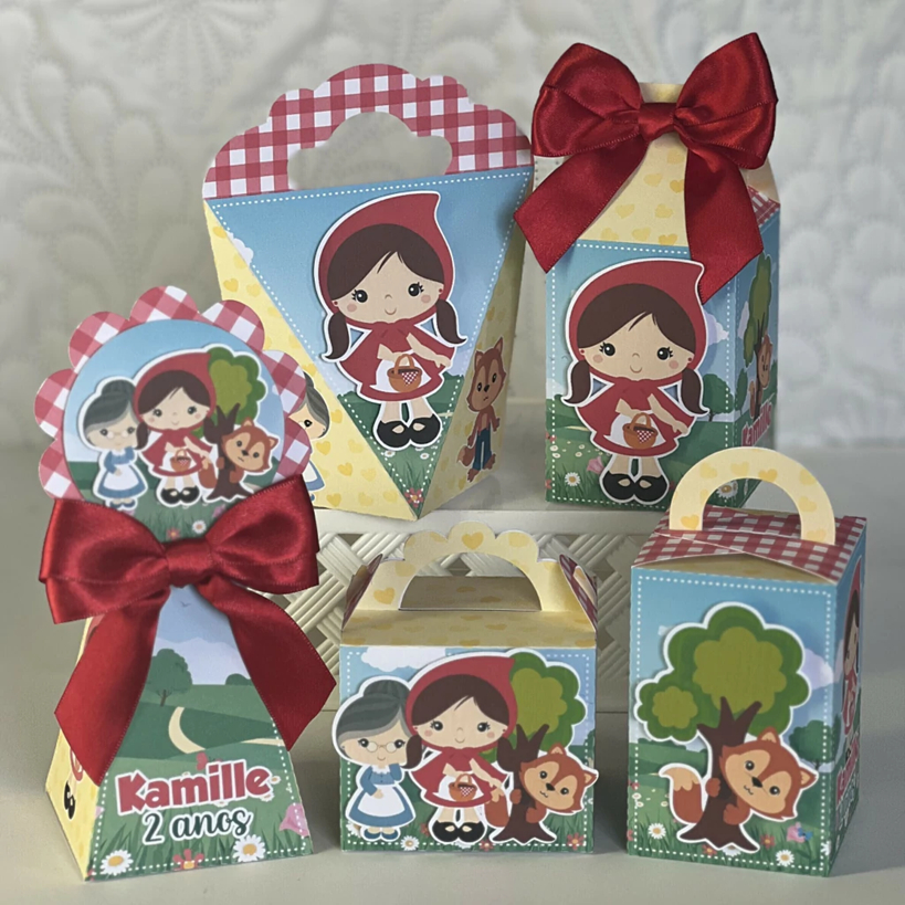 KIT FESTA Chapeuzinho Vermelho Personalizado pegue e Monte Lembrancinhas - Aniversário - Caixinha Personalizadas