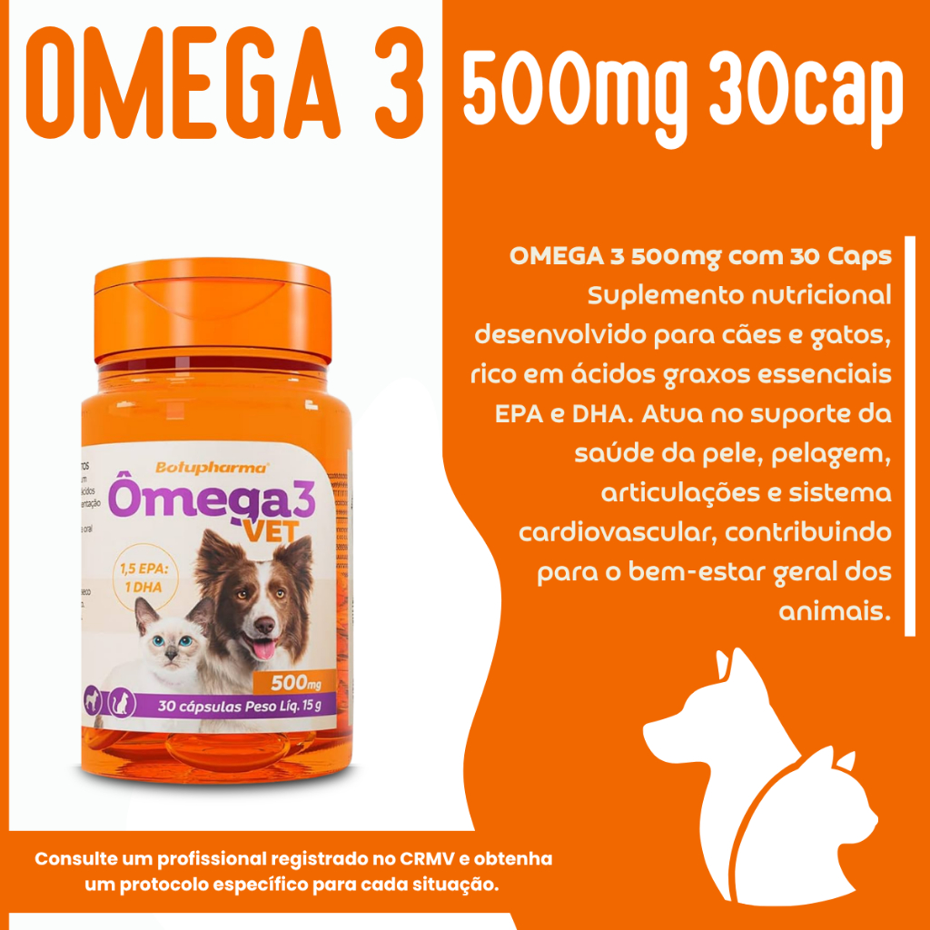 Detalhes do Kit 4 Ômega 3 Vet Suplemento Botupharma 500mg 30 Cápsulas