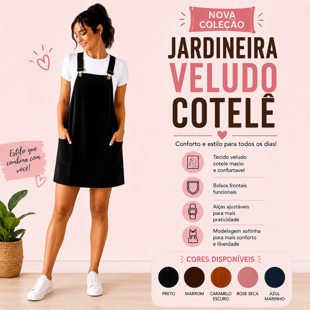vestido jardineira femenina com alças reguláveis bolsos Frontais