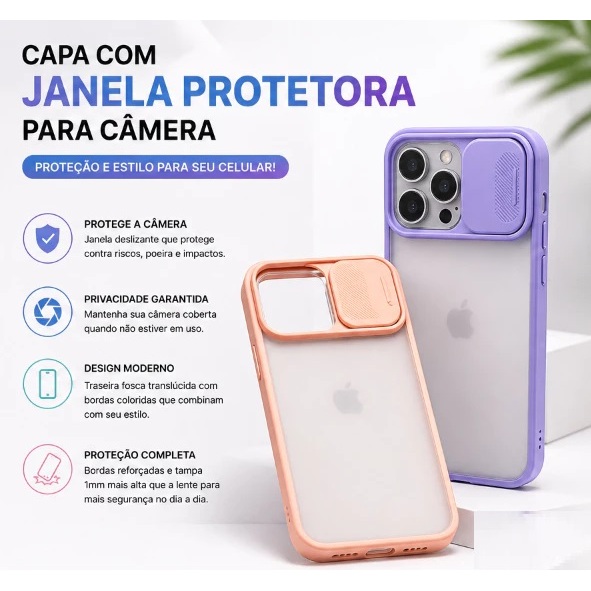 Capa para Samsung Galaxy S21 Plus com Proteção Câmera Deslizante Anti Impacto Fosca Premium Janela