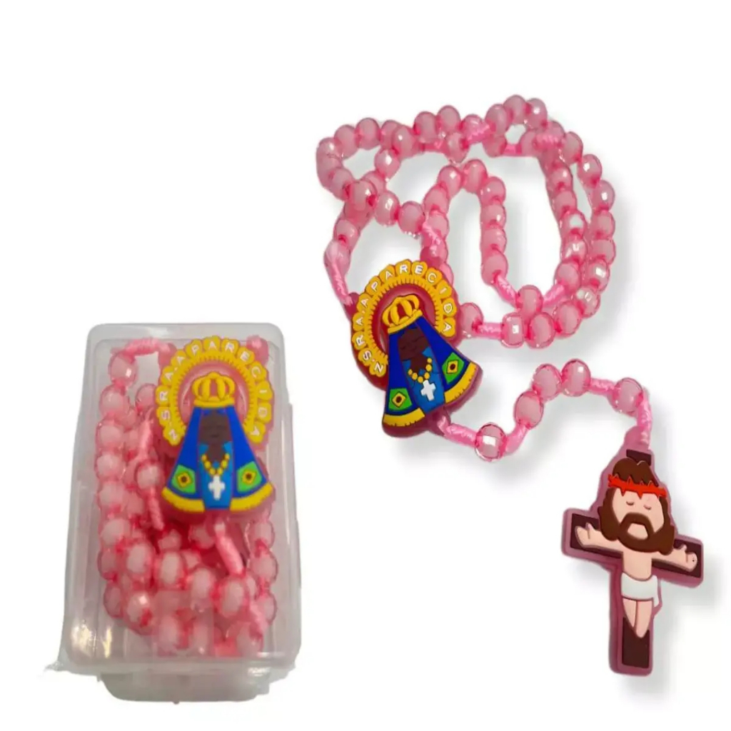 Mini Terço Infantil Nossa Senhora Aparecida Católico Colorido Presente Batizado Primeira Comunhão