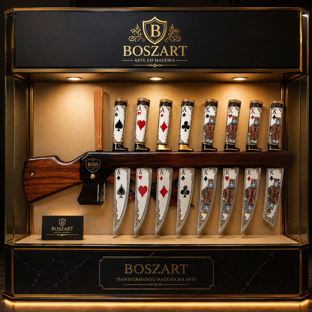 Porta Facas Rifle AK-47 De Parede Em Madeira Maciça Artesanal Suporte Para Facas Decoração Gourmet Boszart