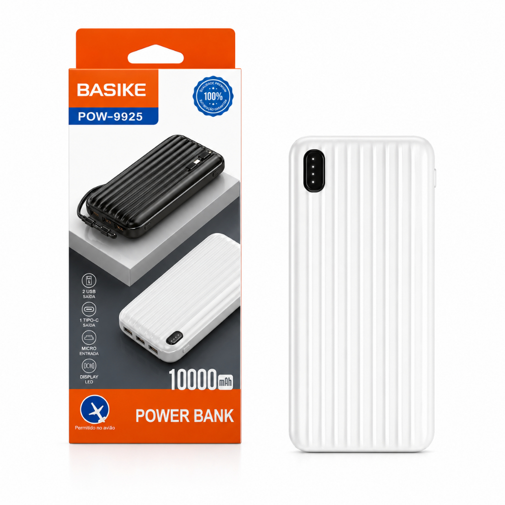 CARREGADOR PORTATIL POWER BANK POW-9925 10.000mAh- BASIKE