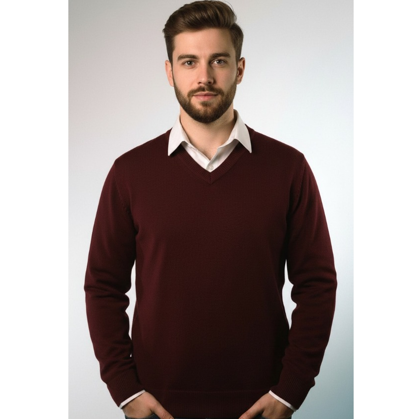 Blusa Suéter Masculino Tricot Básico Slim Gola V Blusa Frio Lã Alta Qualidade Tricô Liso