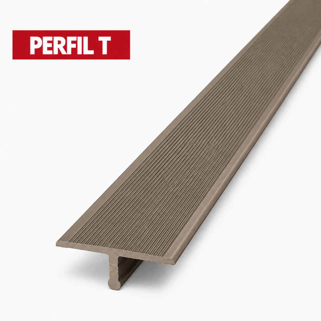 Perfil T Alumínio para Piso Laminado | Perfil de Transição Champagne Acabamento Premium 1 metro