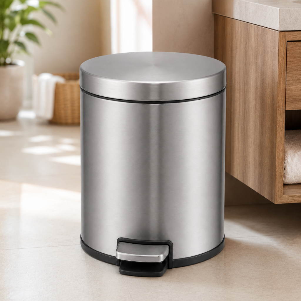 Lixeira Inox 3 Litros Redonda Com Pedal Cesto Removível Compacta Banheiro Cozinha Escritório Multiuso Antiderrapante