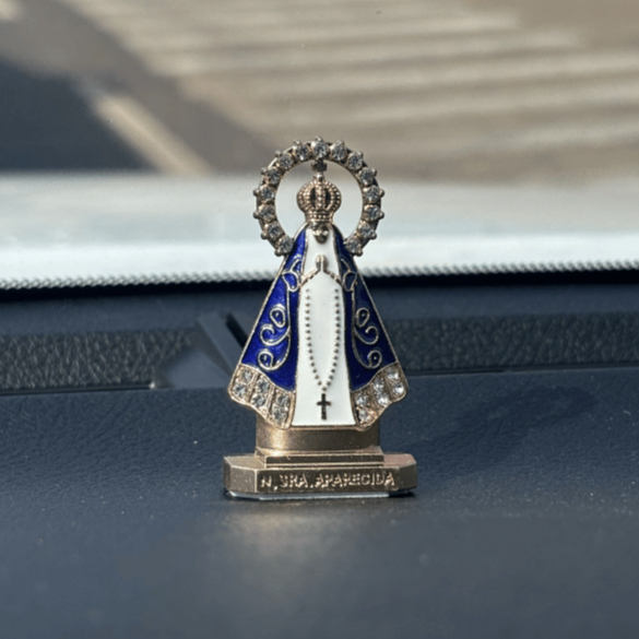 Kit 3 Santinha de Carro Imagem Nossa Senhora Aparecida com Adesivo para Painel de Carro Mesa