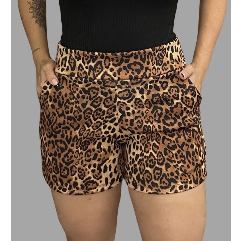 SHORT FEMININO MALHA COM BOLSO CINTURA ALTA NO CREPE LISO E ESTAMPADO ELASTANO CONFORTÁVEL FRESQUINHO SOCIAL DO 38 AO 50