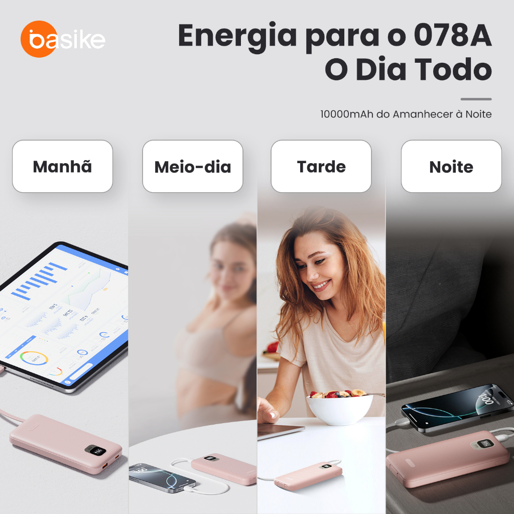 Power Bank Basike 20000mAh com Cabo e Display Digital Rosa — foto 8