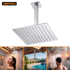 Ducha Chuveiro Quadrado Inox Com Braço Cromado 20x20 Teto