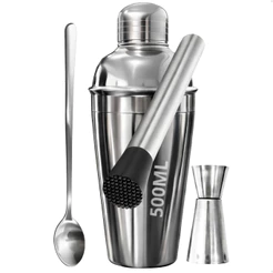 Kit Caipirinha Bartender Inox Coqueteleira 4 peças 500ml - Socador - Dosador Drinks Colher Premium
