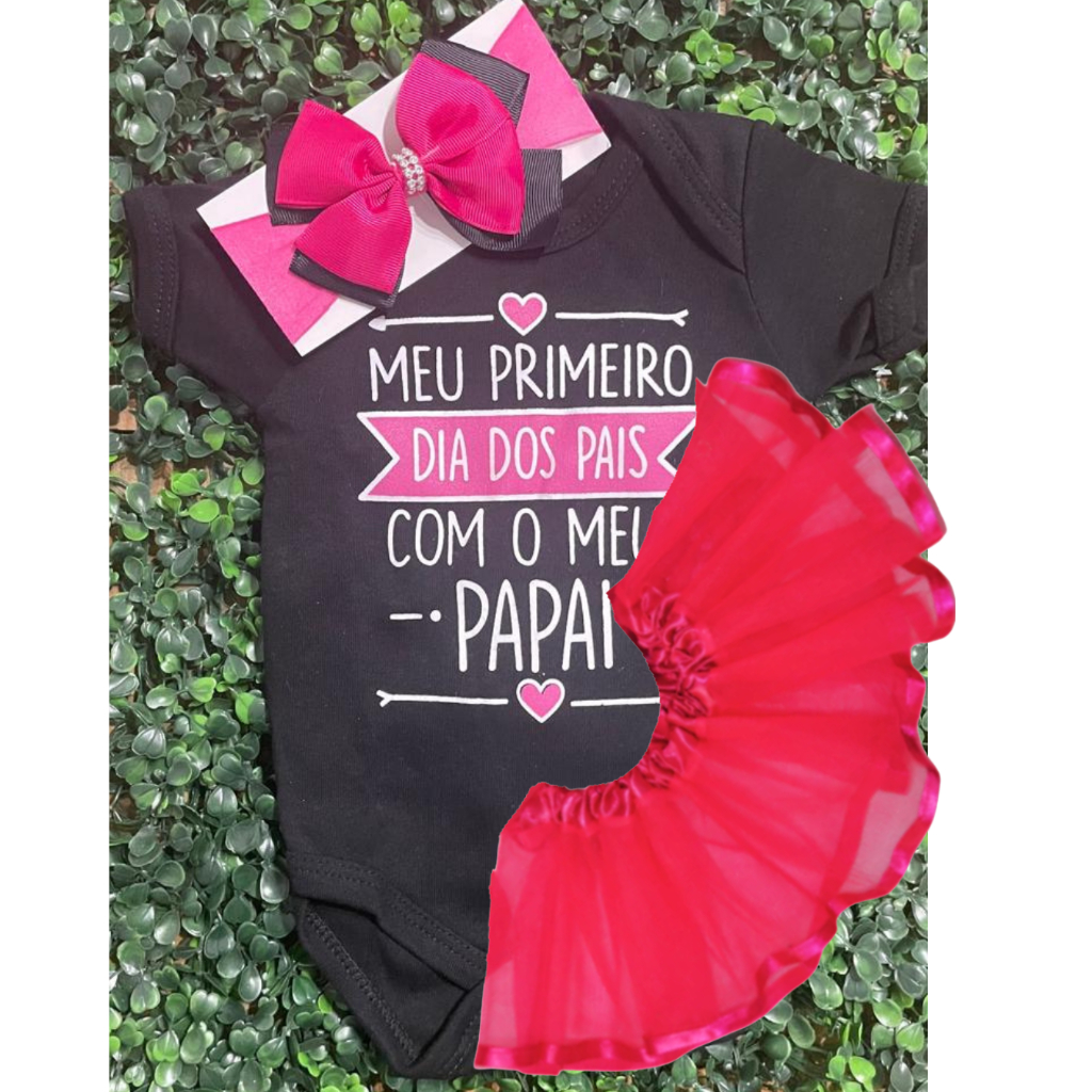 Conjunto Body Bebê Temático Mêsversário Dia dos Pais Menino e Menina 100 % Algodão Meu 1dia dos Pais