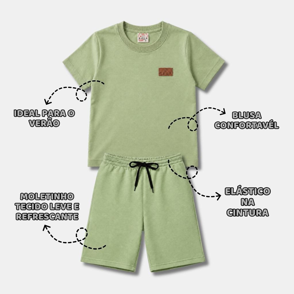 Conjunto Camiseta Básica Monocromático Premium Infantil Juvenil Menino Verão Liso 1 Ao 14 · foto 2