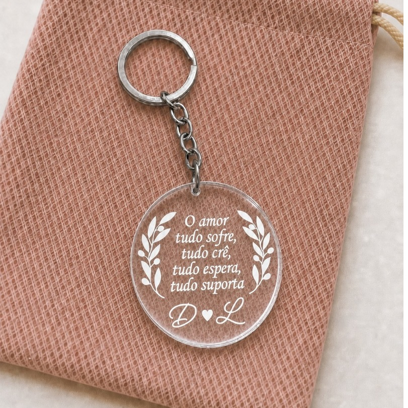 CHAVEIRO ACRÍLICO PERSONALIZADO COM INICIAIS - NOIVADO - CASAL - KIT LEMBRANCINHA CASAMENTO