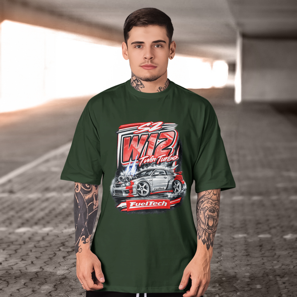 Camiseta Masculino Carro esportivo W12 Twin Turbo estampada Tecido Confortável e Durável 100% Algodão Moda 2026