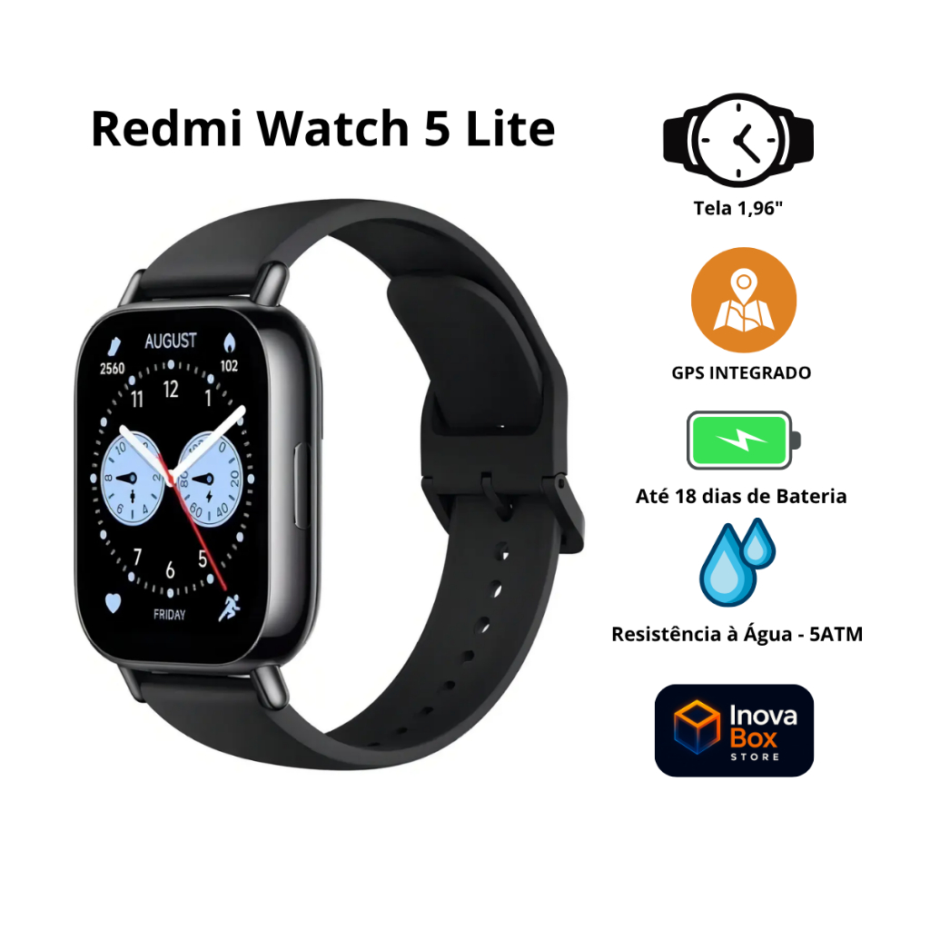 Smartwatch Xiaomi Redmi Watch 5 Lite AMOLED GPS Bluetooth 5ATM 150+ Esportes Até
