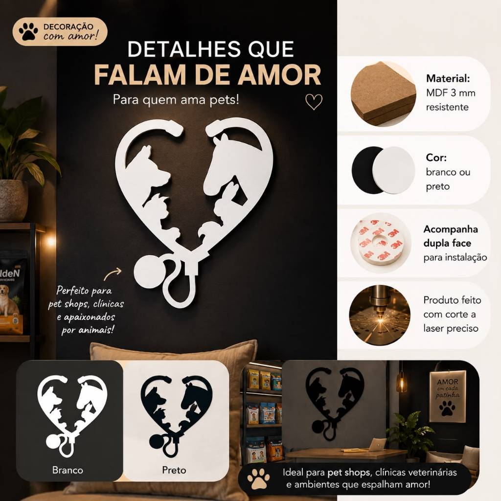 1 Peça Quadro Vazado Animas Para Pet Shop Escritório Decoração