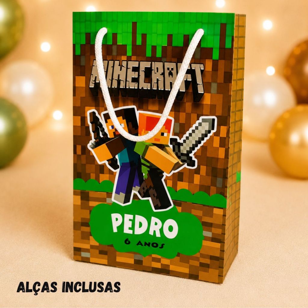 Sacolinha P Minecraft/ Personalizados /Lembrancinha de Festa /Aniversário