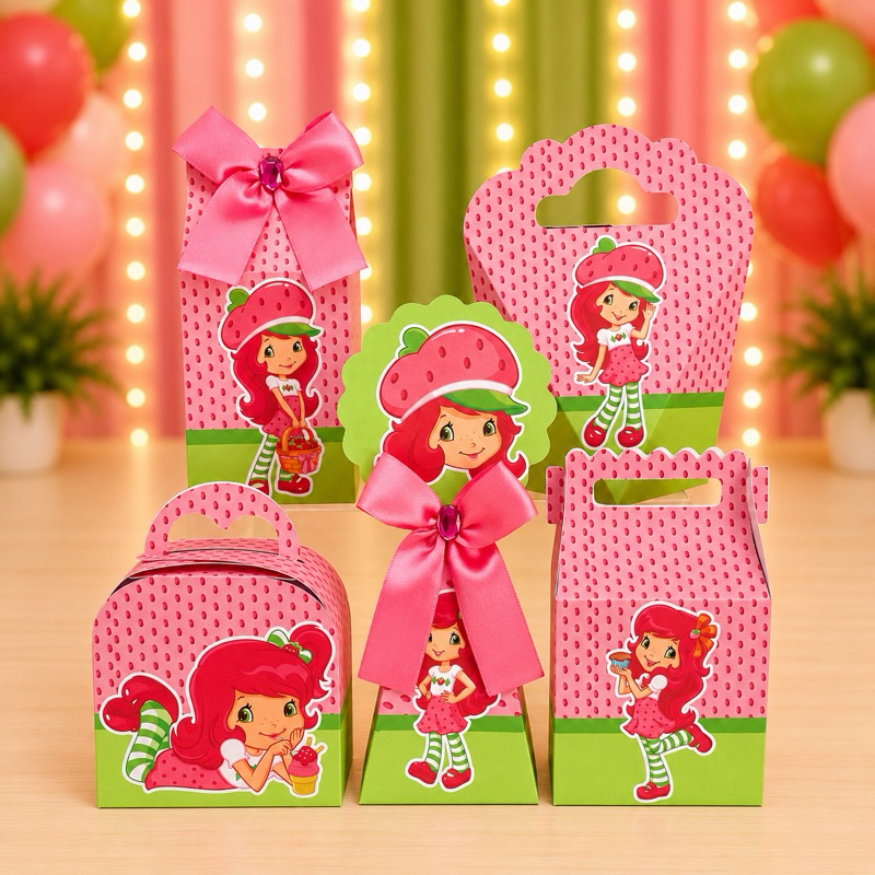 Kit Festa Moranguinho - Caixinhas para festa infantis lembrancinhas de aniversario mimos decoração personalizados