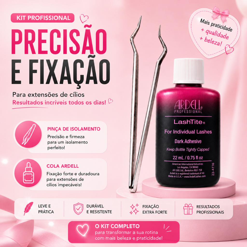Kit Cola Ardell LashTite 22ml + Pinça de Isolamento | Precisão e Alta Fixação
