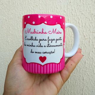 Caneca Personalizada Madrinha Presente para Madrinha Batismo Convite Dinda Caneca de Porcelana 325ml