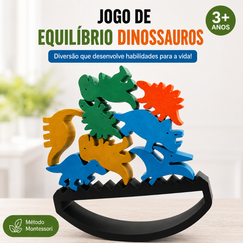 Jogo de Equilíbrio Dinossauros Educativo Infantil Montessori Coordenação Motora Brinquedo Interativo