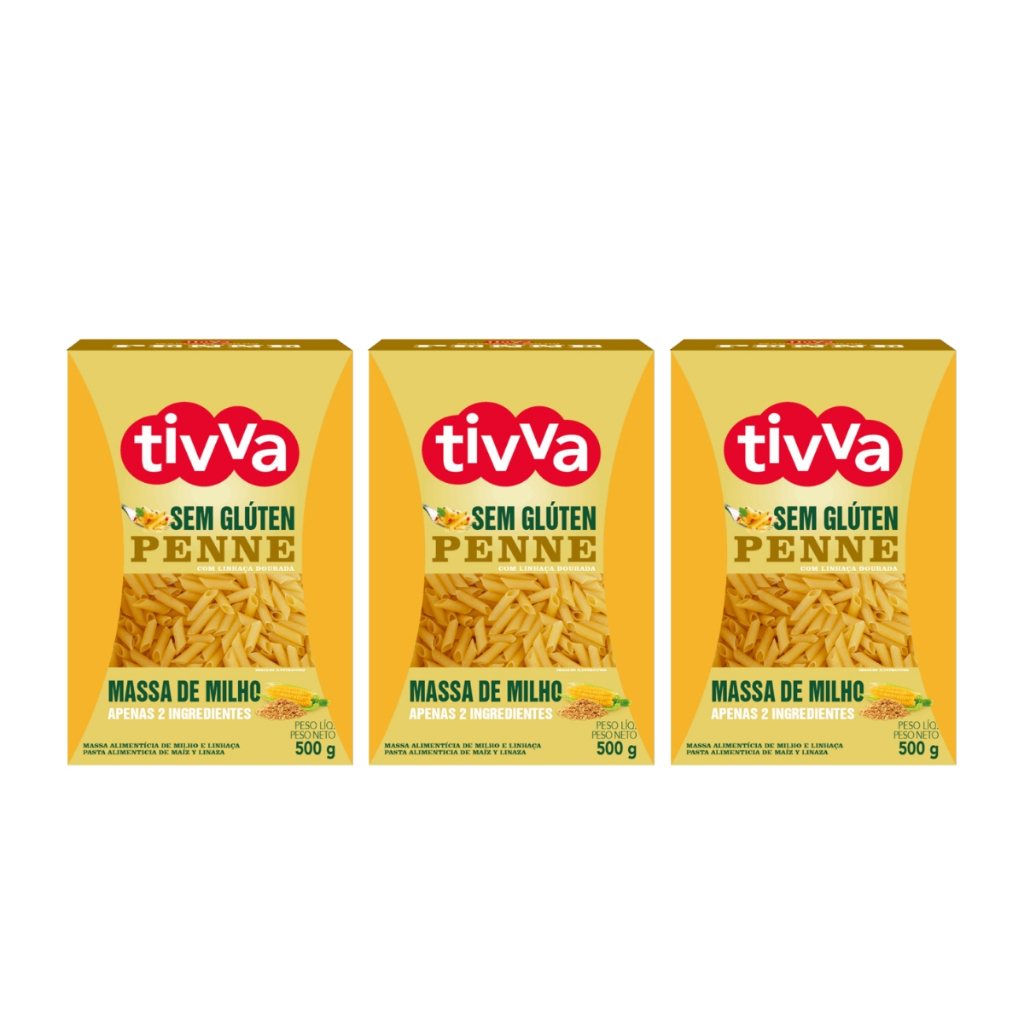 Kit 3un Macarrão Penne 500G Linhaça Dourada Sem Glúten Tivva