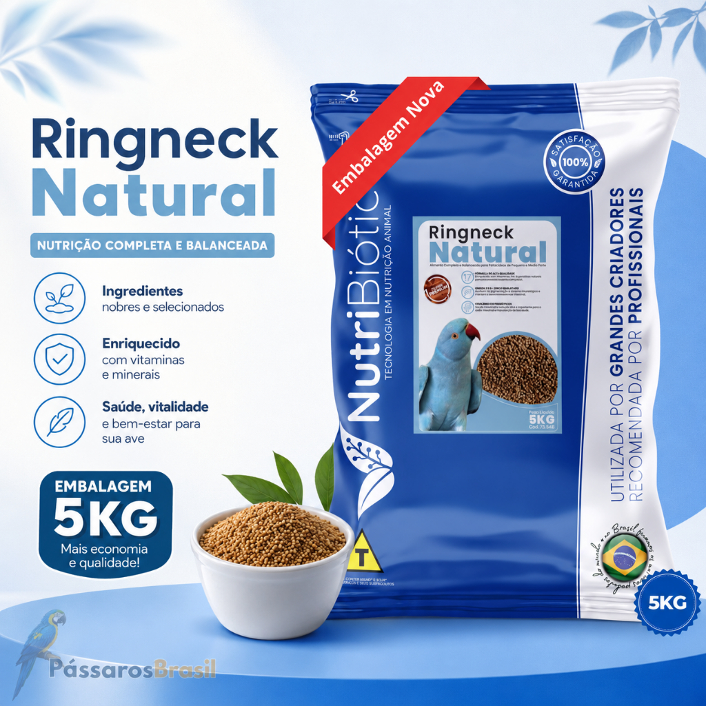 NUTRIBIÓTICA EXTRUSADA RINGNECK NATURAL SP 5 KG - RINGNECK CABEÇA DE AMEIXA GRANDE ALEXANDRE