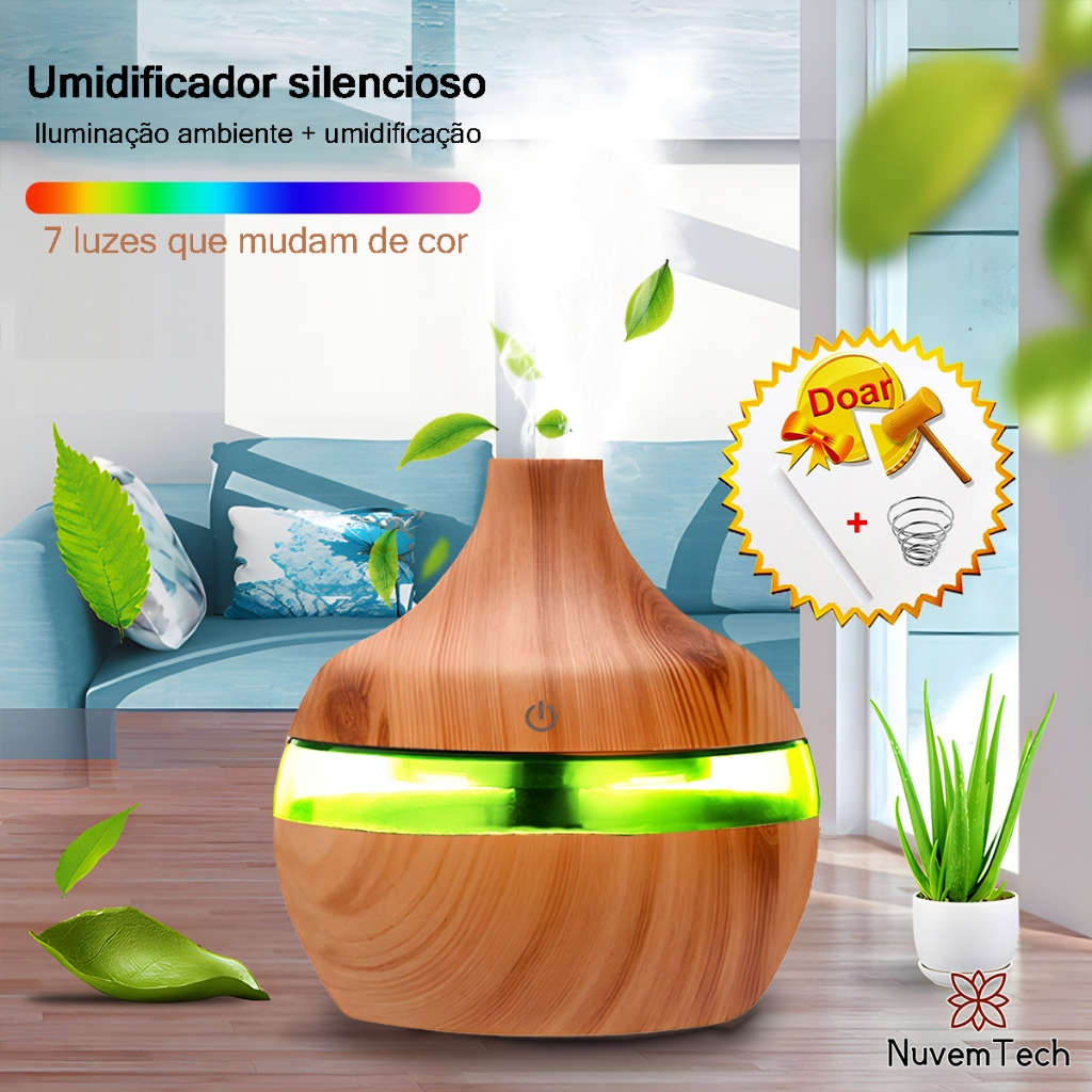 Umidificador De Ar Aromatizador De Ambiente USB LED Purificador Difusor De Aroma Textura De Madeira Ultrassônico Quarto