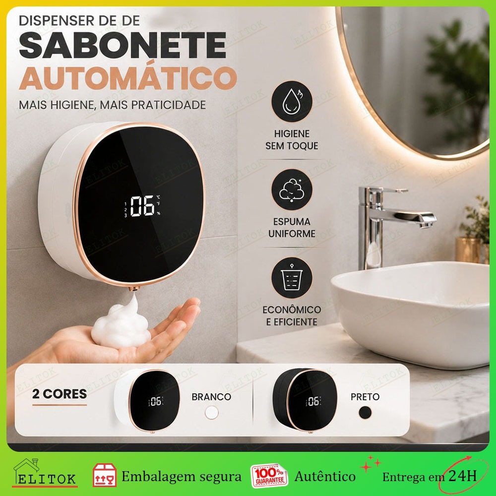 Dispensador de Sabão Automático 280MLRecarregável Sensor Infravermelho — Montagem em Parede