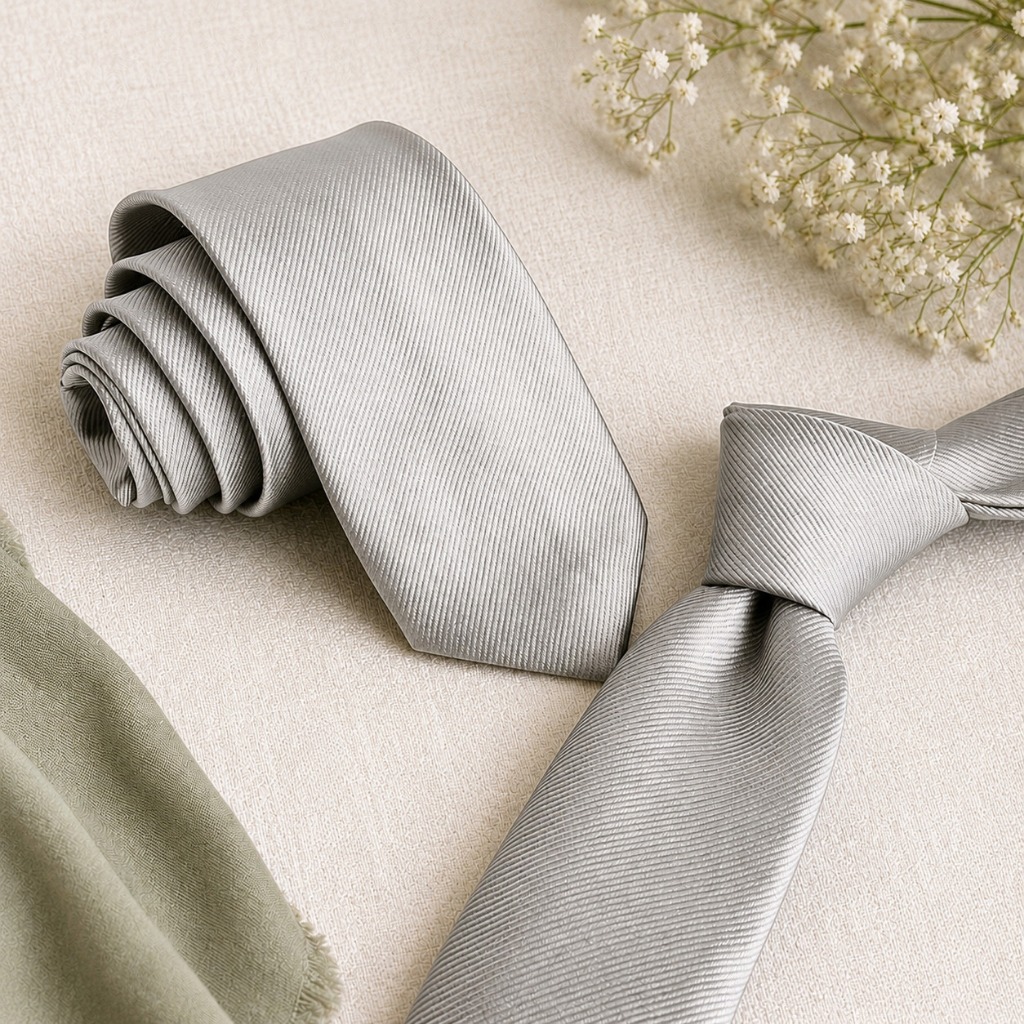 Kit 02 a 10 - Gravata Masculina Slim Prata/Cinza para Casamento