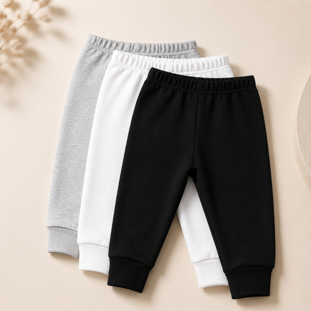 Kit com 3 Calças Mijão Neutros Bebê Vira Pé 100% Algodão — imagem 2 de 2