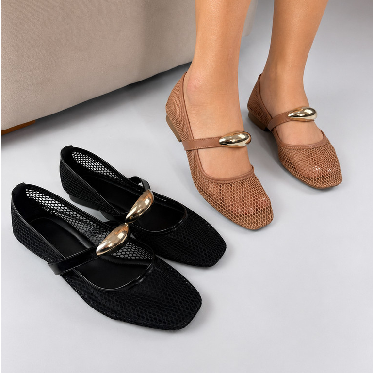 Sapatilha Feminina Tela Tira Detalhe Cápsula Central Confortável Moderna Ideal Looks Elegantes Casuais
