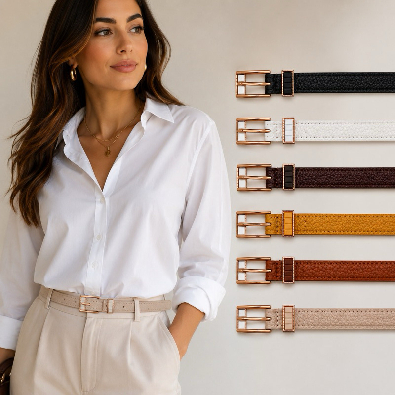 Cinto Feminino Fino De Couro Moda Blogueira Elegante fino Feminina Tendência Social Jeans e Casual