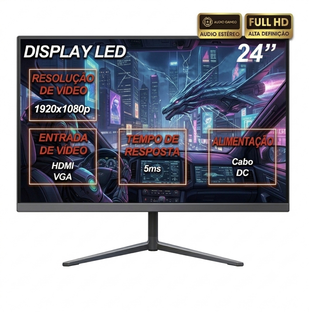 Monitor Gamer 24 Polegadas Led Lelong 3ms 75 Hz 1920x1080p