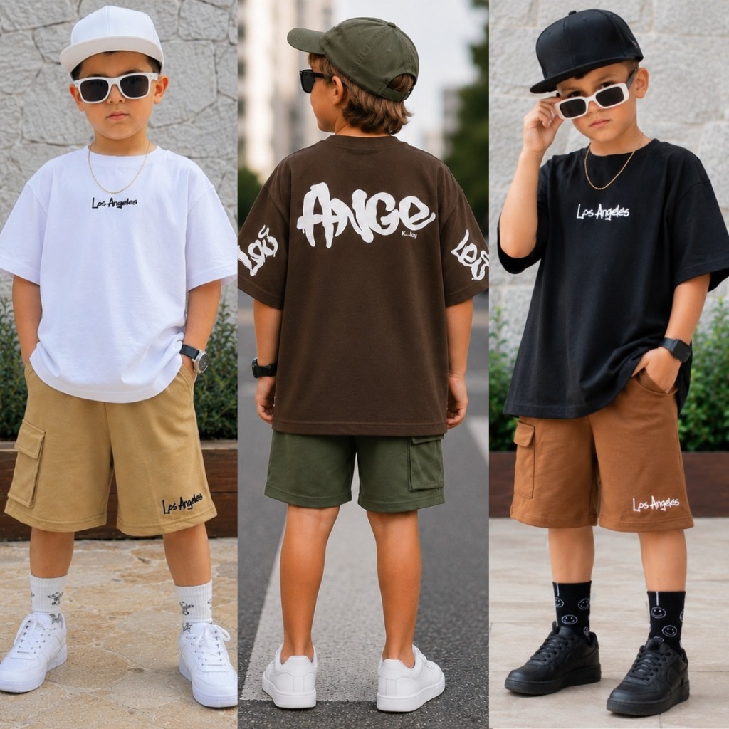 Conjunto 2 Peças Para Menino Roupa Infantil Verão Casual Tamanhos 2 ao 12 Anos - Blusa + Bermuda