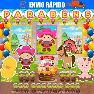Kit festas Fazendinha Menina, Rosa, Animais Só um Bolinho decoração de festa, festa em casa, aniversário, Mêsversário