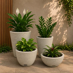 Kit 04 Vasos para Planta Flor Casa Jardim Varanda Coluna Redonda N1 N2 Bojo N1 + Bacia N1 com prato