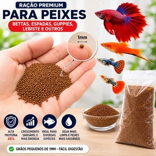 Ração para Peixes Beta, Betta, Guppy, Espada, 1mm 45% Proteína – Alta Palatabilidade