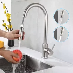 Torneira Cozinha Bancada Gourmet Extensível Misturador Inox 304 Cor Prateado